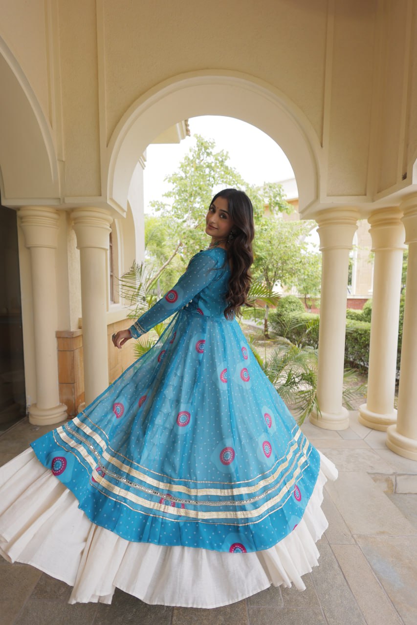 Sky Blue Cotton Lehenga with Bandhani Kurti ClothsVilla