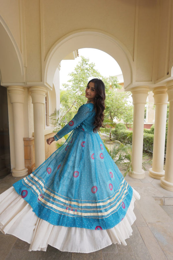 Sky Blue Cotton Lehenga with Bandhani Kurti ClothsVilla