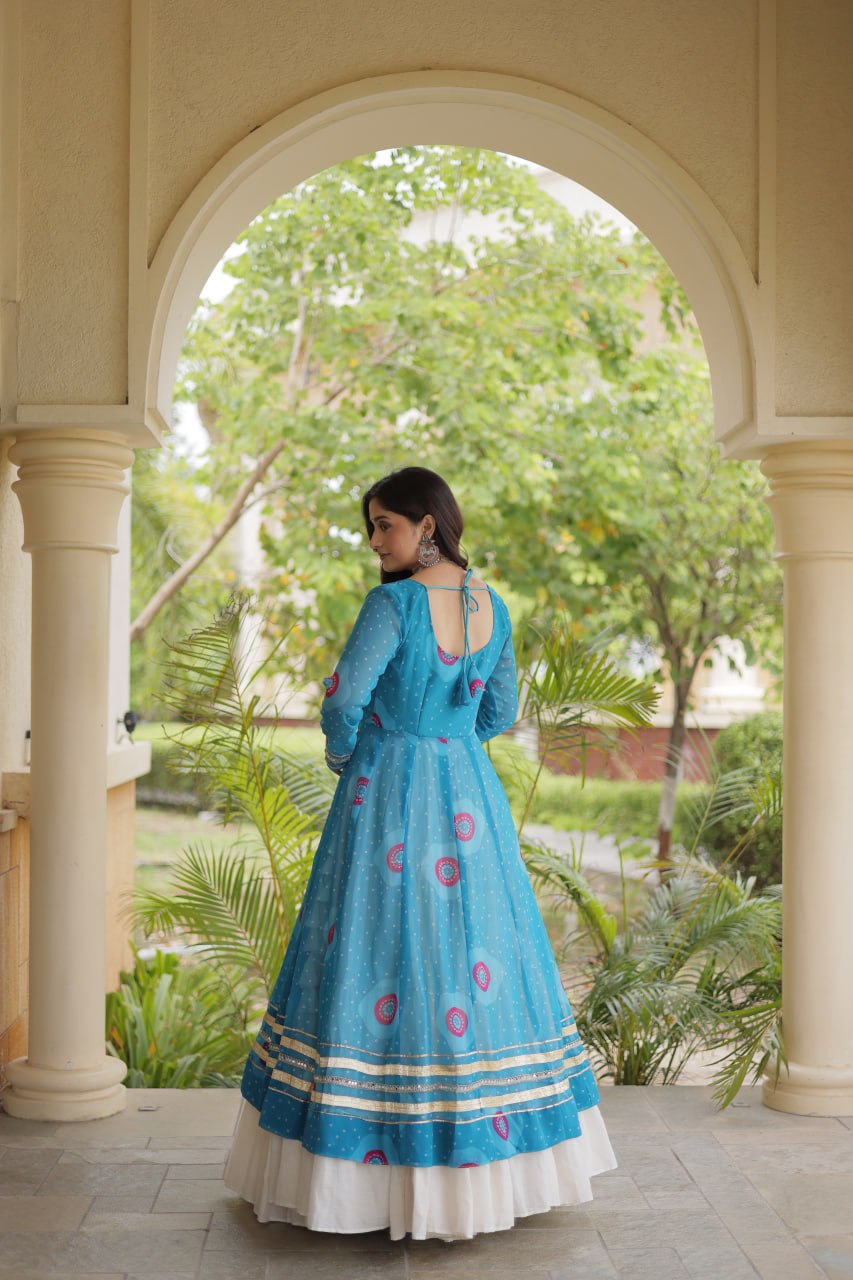 Sky Blue Cotton Lehenga with Bandhani Kurti ClothsVilla