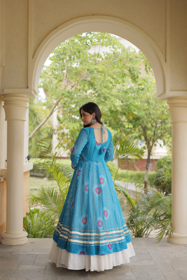 Sky Blue Cotton Lehenga with Bandhani Kurti ClothsVilla