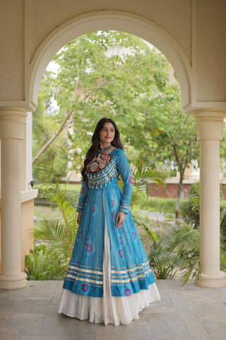 Sky Blue Cotton Lehenga with Bandhani Kurti ClothsVilla