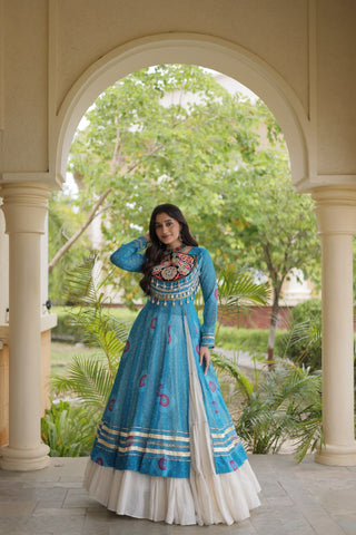 Sky Blue Cotton Lehenga with Bandhani Kurti ClothsVilla