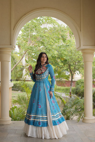 Sky Blue Cotton Lehenga with Bandhani Kurti ClothsVilla