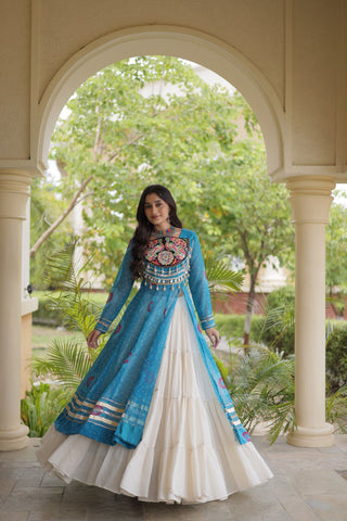 Sky Blue Cotton Lehenga with Bandhani Kurti ClothsVilla