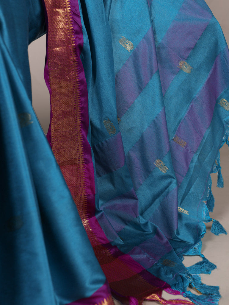 Sky Blue Cotton Silk Saree with Paithani Weaving Work & Matching Blouse ClothsVilla