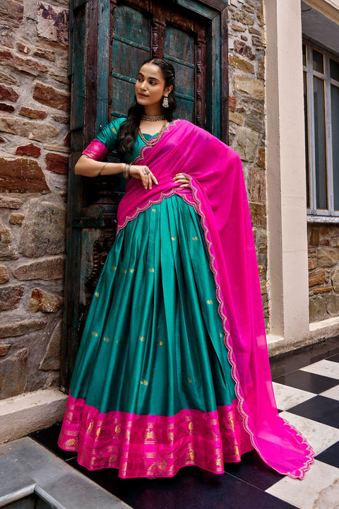 Sky Blue Cotton Silk South Indian Lehenga ClothsVilla Main image