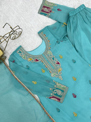 Sky Blue Crunchy Silk Sharara suit ClothsVilla