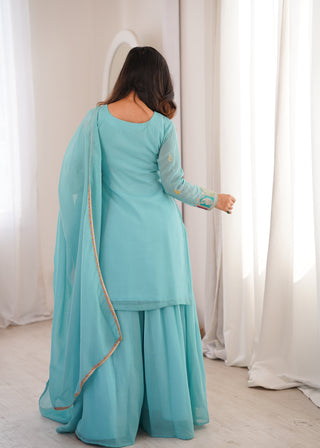 Sky Blue Crunchy Silk Sharara suit ClothsVilla