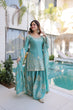 Load image into Gallery viewer, Sky Blue Crush Embroidered Kurti Sharara Set ClothsVilla