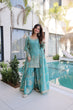 Load image into Gallery viewer, Sky Blue Crush Embroidered Kurti Sharara Set ClothsVilla