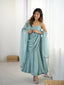Sky Blue Designer Crunch Silk Hotfix Suit Set with Dupatta | Ready To Wear ClothsVilla