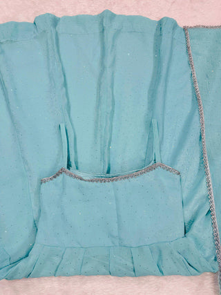 Sky Blue Designer Crunch Silk Hotfix Suit Set with Dupatta | Ready To Wear ClothsVilla