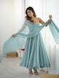 Load image into Gallery viewer, Sky Blue Designer Crunch Silk Hotfix Suit Set with Dupatta | Ready To Wear ClothsVilla