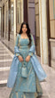 Load image into Gallery viewer, Sky Blue Designer Fandy Silk Plazo Set with Sequins Work &amp; Dupatta ClothsVilla