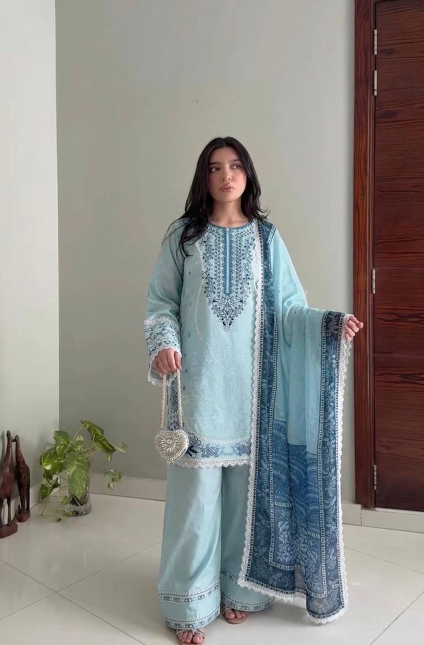 Sky Blue Designer Farshi Palazzo Suit ClothsVilla