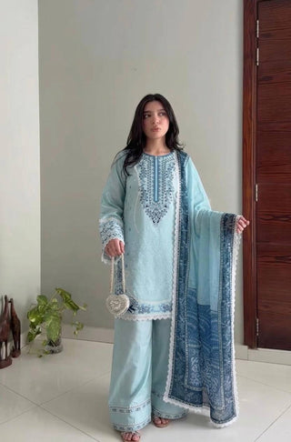 Sky Blue Designer Farshi Palazzo Suit ClothsVilla