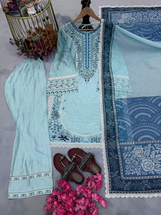 Sky Blue Designer Farshi Palazzo Suit ClothsVilla