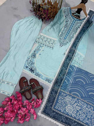 Sky Blue Designer Farshi Palazzo Suit ClothsVilla