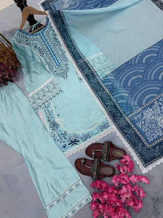 Sky Blue Designer Farshi Palazzo Suit ClothsVilla