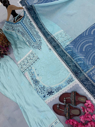 Sky Blue Designer Farshi Palazzo Suit ClothsVilla