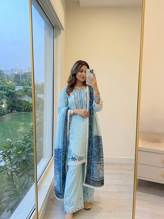 Sky Blue Designer Farshi Palazzo Suit ClothsVilla