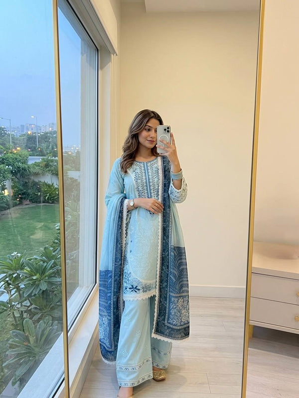 Sky Blue Designer Farshi Palazzo Suit ClothsVilla