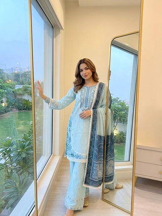 Sky Blue Designer Farshi Palazzo Suit ClothsVilla