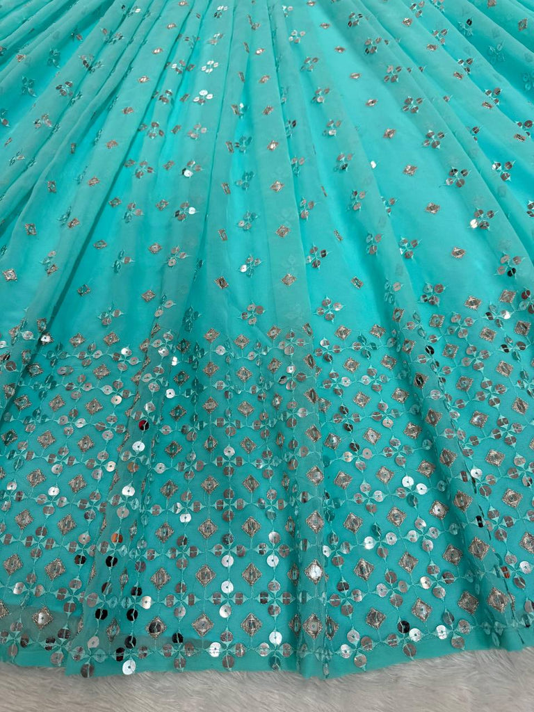 Sky Blue Designer Faux Georgette Semi-Stitched Lehenga Set with 9mm Sequin Embroidery & Cutwork Dupatta Clothsvilla