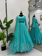 Load image into Gallery viewer, Sky Blue Designer Faux Georgette Semi-Stitched Lehenga Set with 9mm Sequin Embroidery &amp; Cutwork Dupatta Clothsvilla