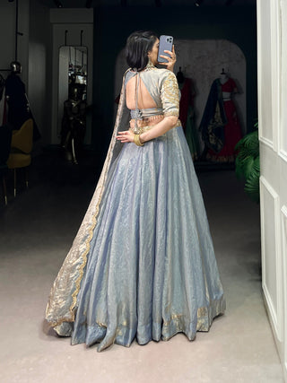 Sky Blue Designer Fendi Lehenga Choli Set with Sequins & Thread Embroidery  Heavy Flair Stitched Lehenga with Dupatta ClothsVilla