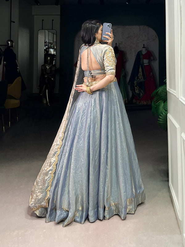 Sky Blue Designer Fendi Lehenga Choli Set with Sequins & Thread Embroidery  Heavy Flair Stitched Lehenga with Dupatta ClothsVilla