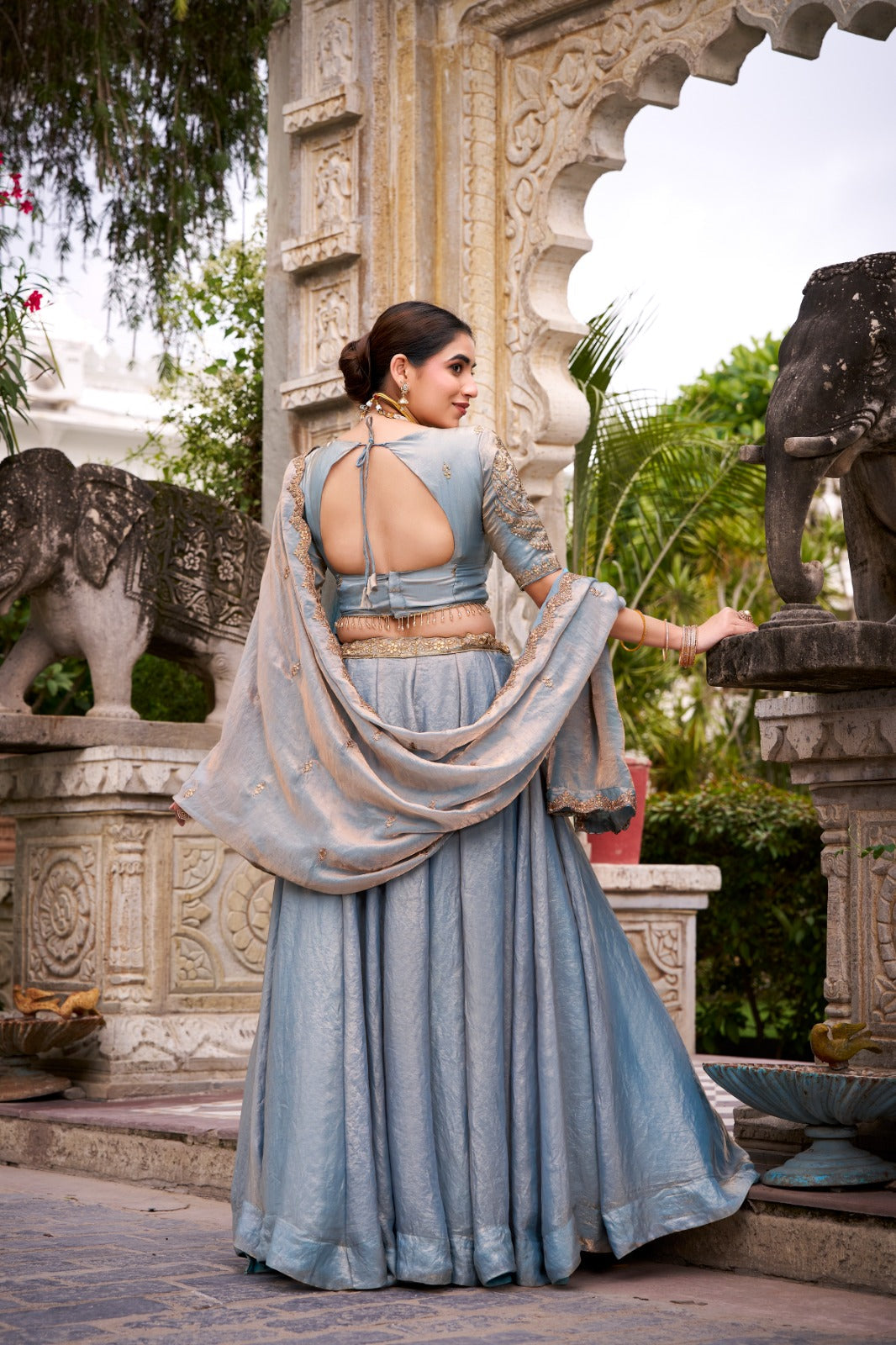 Sky Blue Designer Fendi Lehenga Choli Set with Sequins & Thread Embroidery  Heavy Flair Stitched Lehenga with Dupatta ClothsVilla
