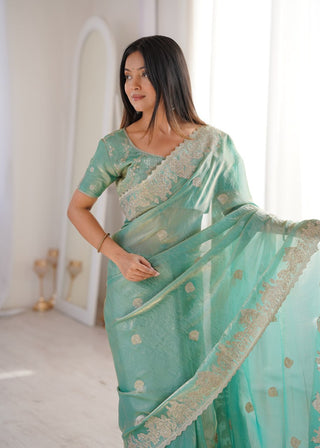 Sky Blue Designer Fendy Crush Saree ClothsVilla