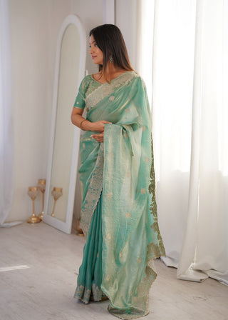 Sky Blue Designer Fendy Crush Saree ClothsVilla