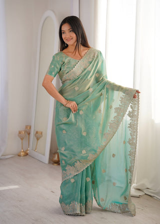 Sky Blue Designer Fendy Crush Saree ClothsVilla