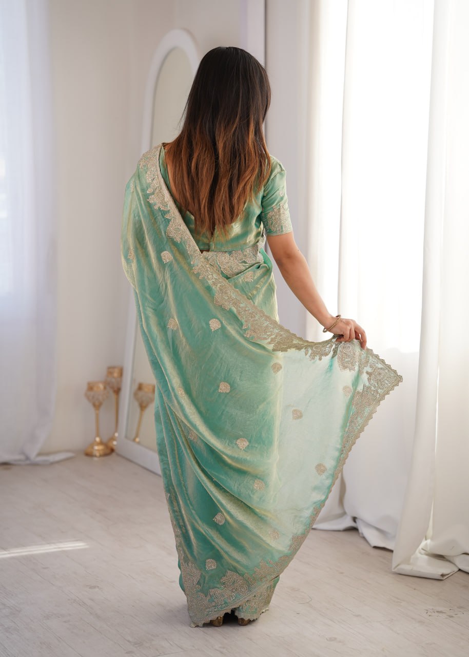 Sky Blue Designer Fendy Crush Saree ClothsVilla