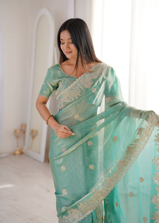 Sky Blue Designer Fendy Crush Saree ClothsVilla