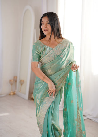 Sky Blue Designer Fendy Crush Saree ClothsVilla