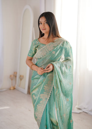 Sky Blue Designer Fendy Crush Saree ClothsVilla