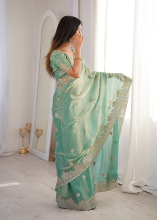 Sky Blue Designer Fendy Crush Saree ClothsVilla