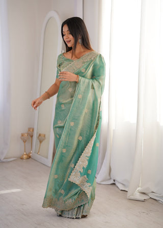 Sky Blue Designer Fendy Crush Saree ClothsVilla