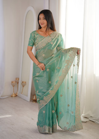 Sky Blue Designer Fendy Crush Saree ClothsVilla