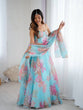 Load image into Gallery viewer, Sky Blue Designer Organza Lehenga Set with Corset Blouse, Embroidered Dupatta &amp; Batwa ClothsVilla
