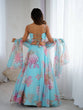 Load image into Gallery viewer, Sky Blue Designer Organza Lehenga Set with Corset Blouse, Embroidered Dupatta &amp; Batwa ClothsVilla