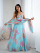Load image into Gallery viewer, Sky Blue Designer Organza Lehenga Set with Corset Blouse, Embroidered Dupatta &amp; Batwa ClothsVilla