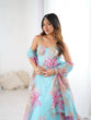 Load image into Gallery viewer, Sky Blue Designer Organza Lehenga Set with Corset Blouse, Embroidered Dupatta &amp; Batwa ClothsVilla