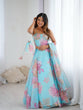 Load image into Gallery viewer, Sky Blue Designer Organza Lehenga Set with Corset Blouse, Embroidered Dupatta &amp; Batwa ClothsVilla
