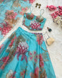 Load image into Gallery viewer, Sky Blue Designer Organza Lehenga Set with Corset Blouse, Embroidered Dupatta &amp; Batwa ClothsVilla