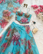 Load image into Gallery viewer, Sky Blue Designer Organza Lehenga Set with Corset Blouse, Embroidered Dupatta &amp; Batwa ClothsVilla