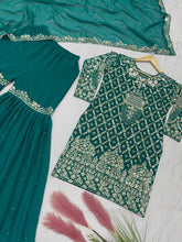 Load image into Gallery viewer, Sky Blue Designer Party Wear Top, Palazzo &amp; Dupatta Set – Elegant Embroidered Look Clothsvilla